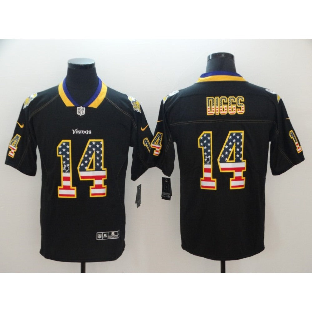 Men's Minnesota Vikings #14 Stefon Diggs Black USA Flag Color Rush Limited Fashion NFL Stitched Jersey 
