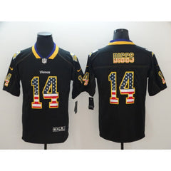 Men's Minnesota Vikings #14 Stefon Diggs Black USA Flag Color Rush Limited Fashion NFL Stitched Jersey 