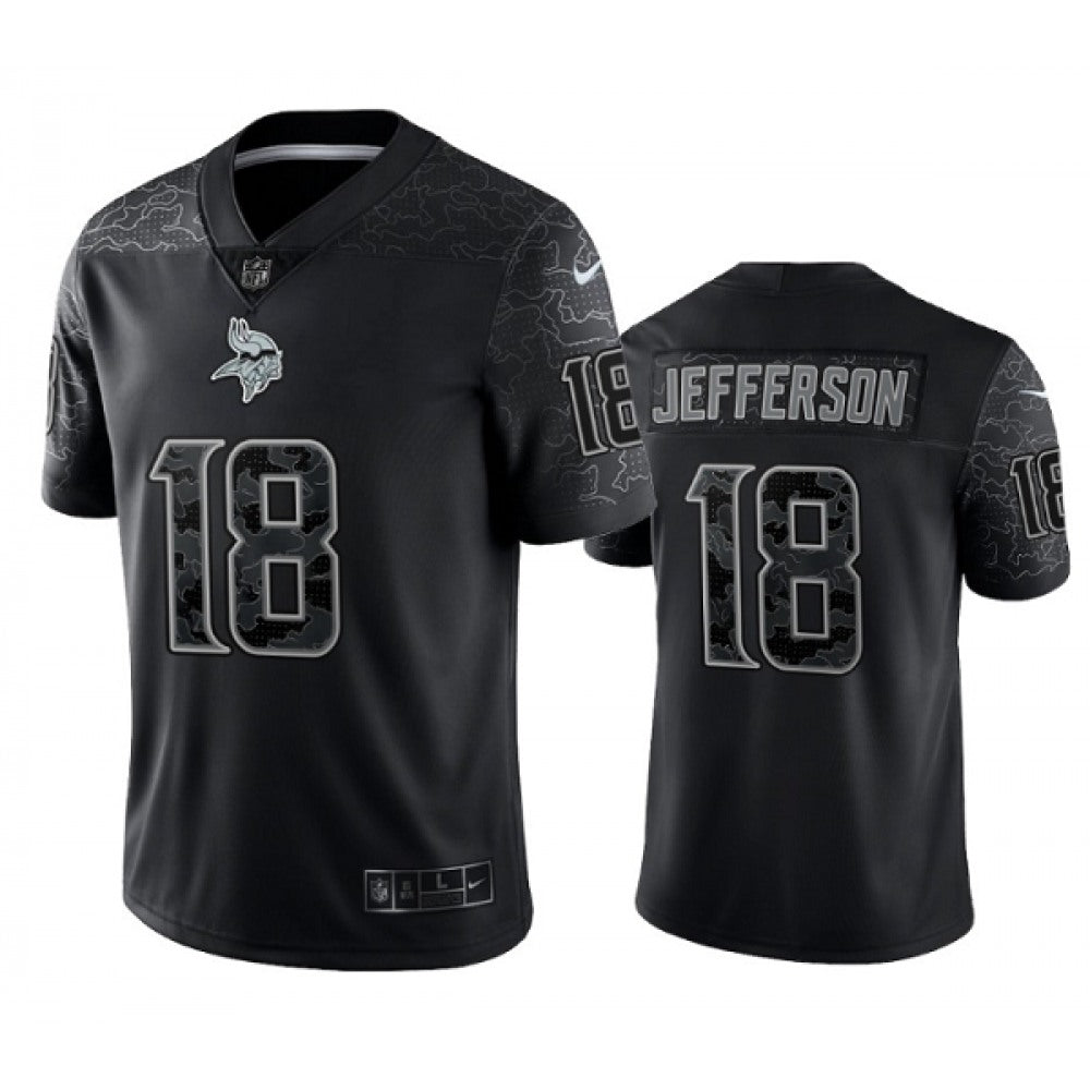 Men's Minnesota Vikings #18 Justin Jefferson Black Reflective Limited Stitched Football Jersey 