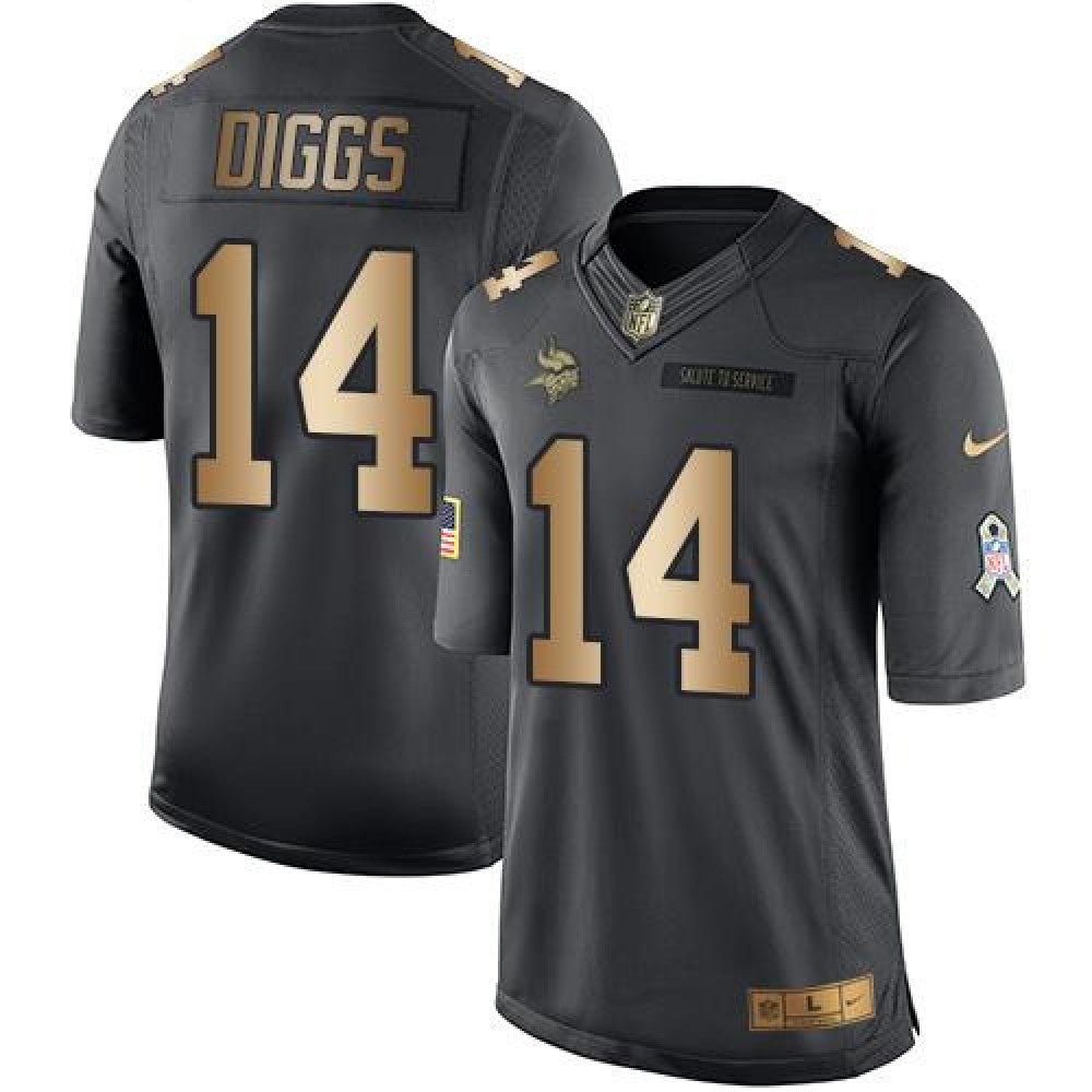 Vikings #14 Stefon Diggs Black Men's Stitched NFL Limited Gold Salute To Service Jersey 
