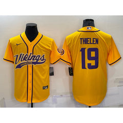 Men's Minnesota Vikings #19 Adam Thielen Gold With Patch Cool Base Stitched Baseball Jersey 