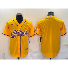 Men's Minnesota Vikings Blank Gold With Patch Cool Base Stitched Baseball Jersey 