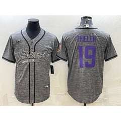 Men's Minnesota Vikings #19 Adam Thielen Grey With Patch Cool Base Stitched Baseball Jersey 