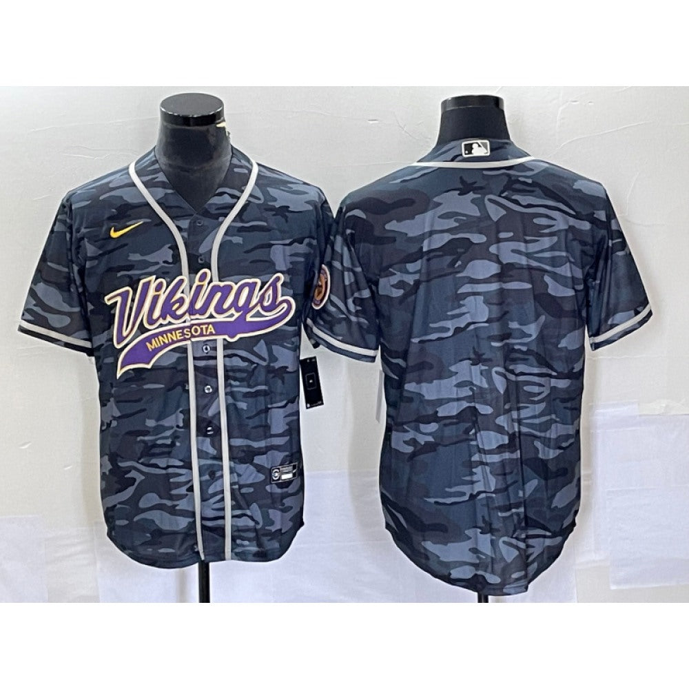 Men's Minnesota Vikings Blank Grey Camo Cool Base Stitched Baseball Jersey 