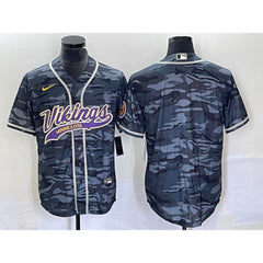 Men's Minnesota Vikings Blank Grey Camo Cool Base Stitched Baseball Jersey 