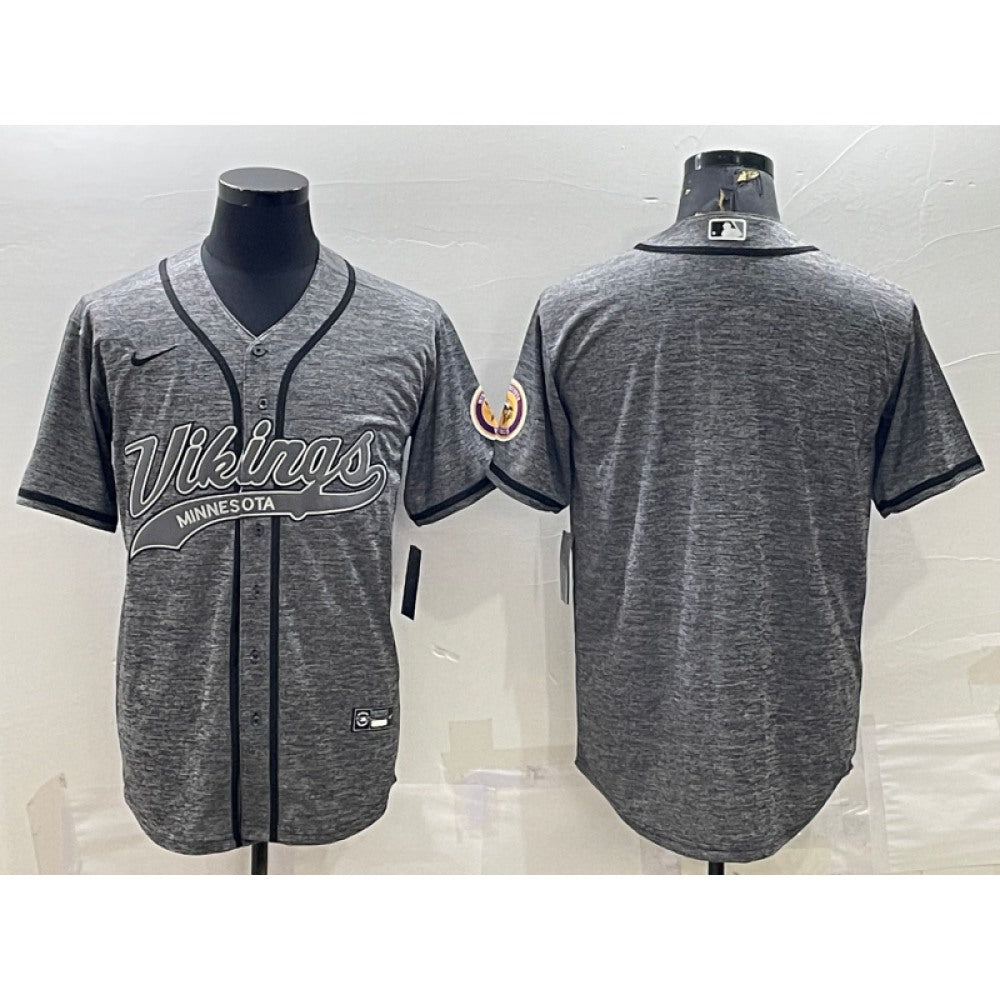 Men's Minnesota Vikings Blank Grey With Patch Cool Base Stitched Baseball Jersey 