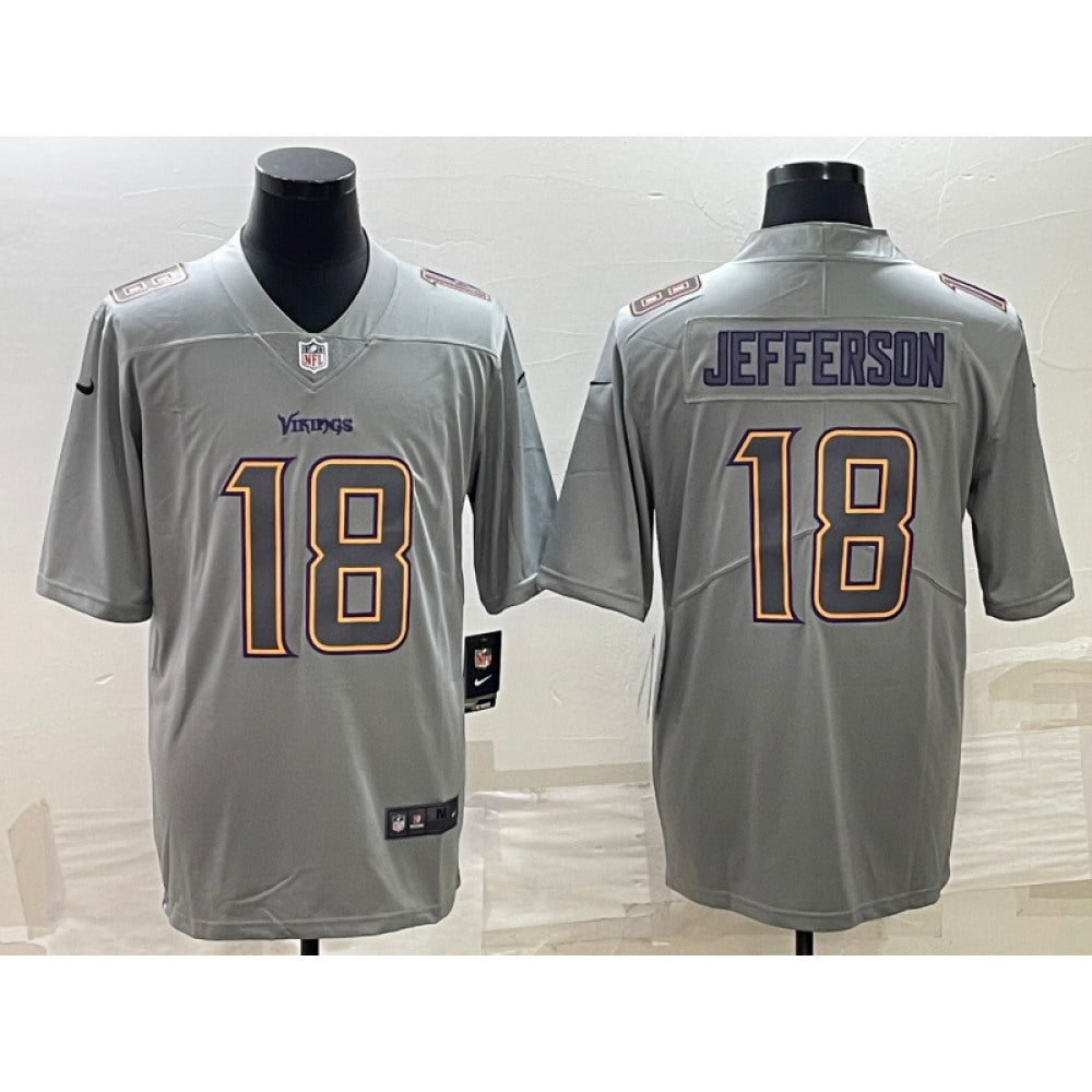 Men's Minnesota Vikings #18 Justin Jefferson Grey Atmosphere Fashion Stitched Jersey 