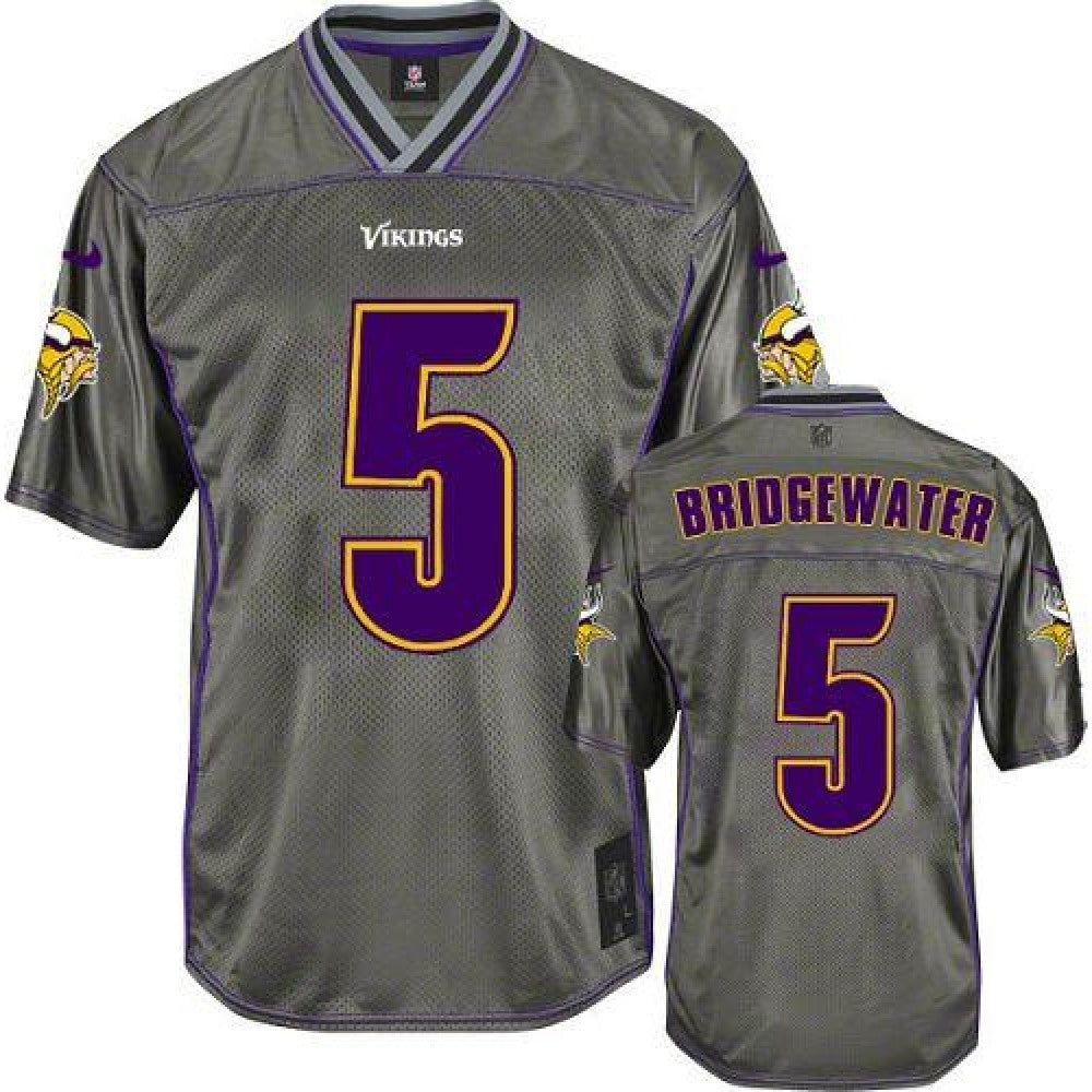 Vikings #5 Teddy Bridgewater Grey Men's Stitched NFL Elite Vapor Jersey 