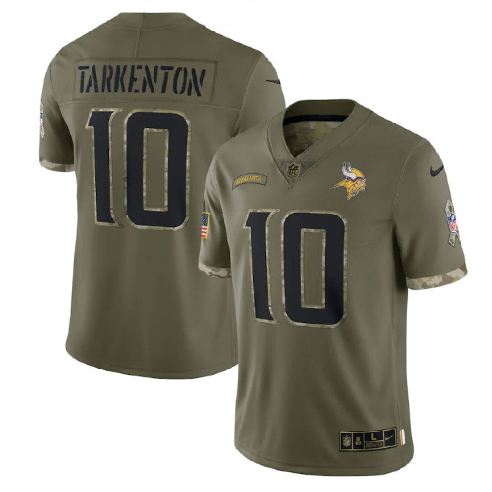 Men's Minnesota Vikings #10 Fran Tarkenton Olive 2022 Salute To Service Limited Stitched Jersey 
