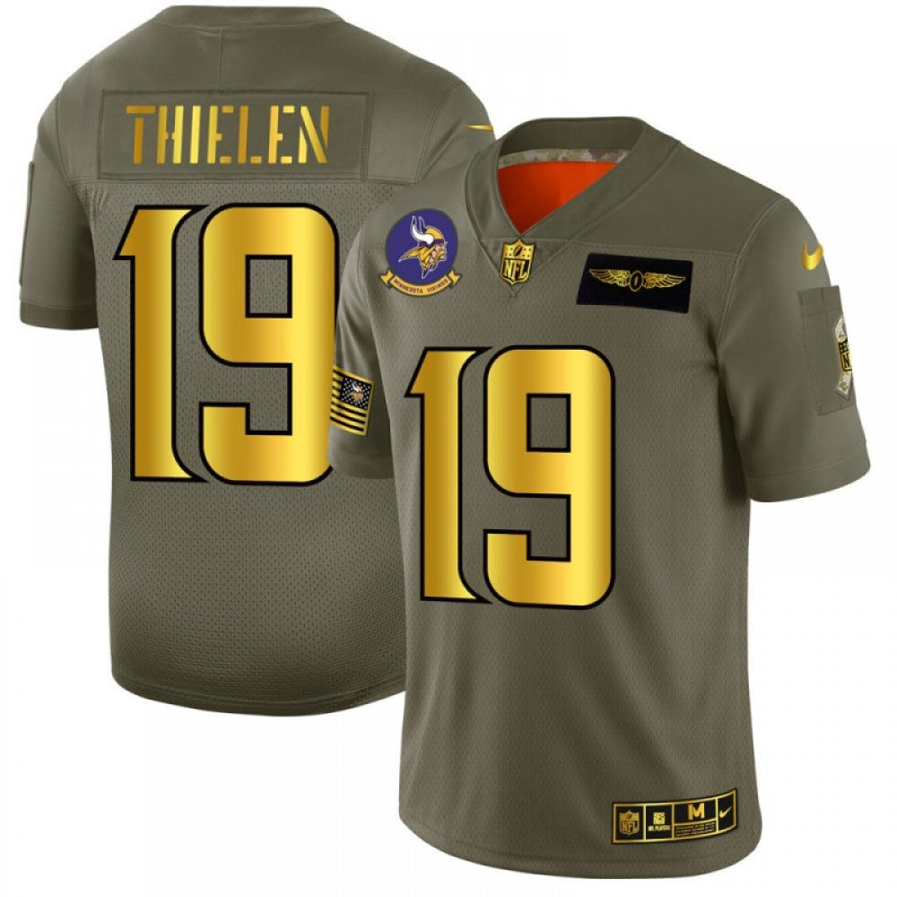 Men's Minnesota Vikings #19 Adam Thielen 2019 Olive/Gold Salute To Service Limited Stitched NFL Jersey 