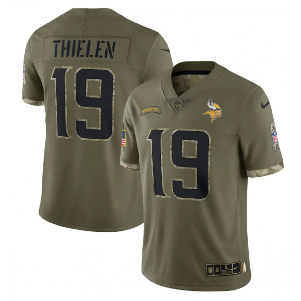 Men's Minnesota Vikings #19 Adam Thielen Olive 2022 Salute To Service Limited Stitched Jersey 