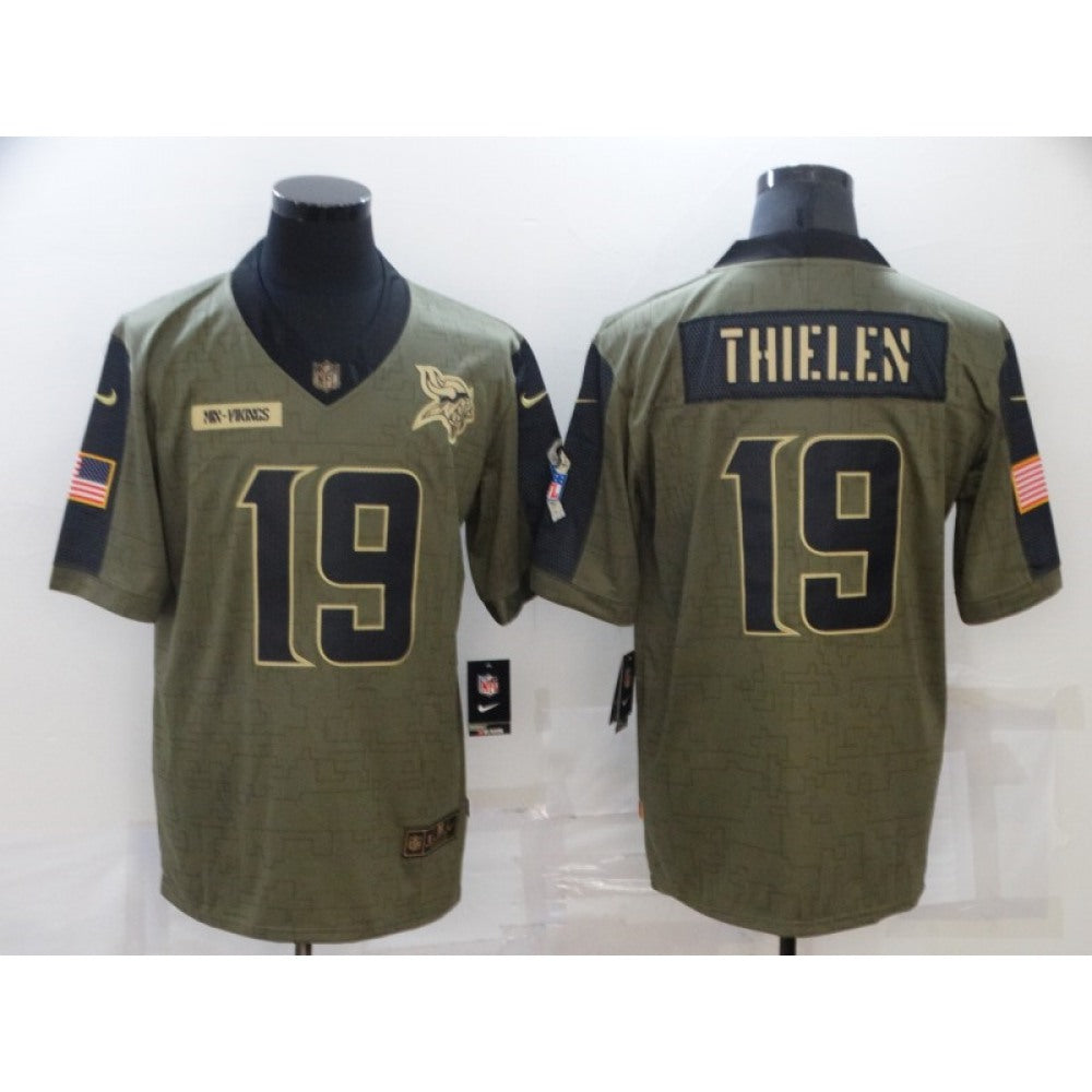 Men's Minnesota Vikings #19 Adam Thielen 2021 Olive Salute To Service Limited Stitched Jersey 