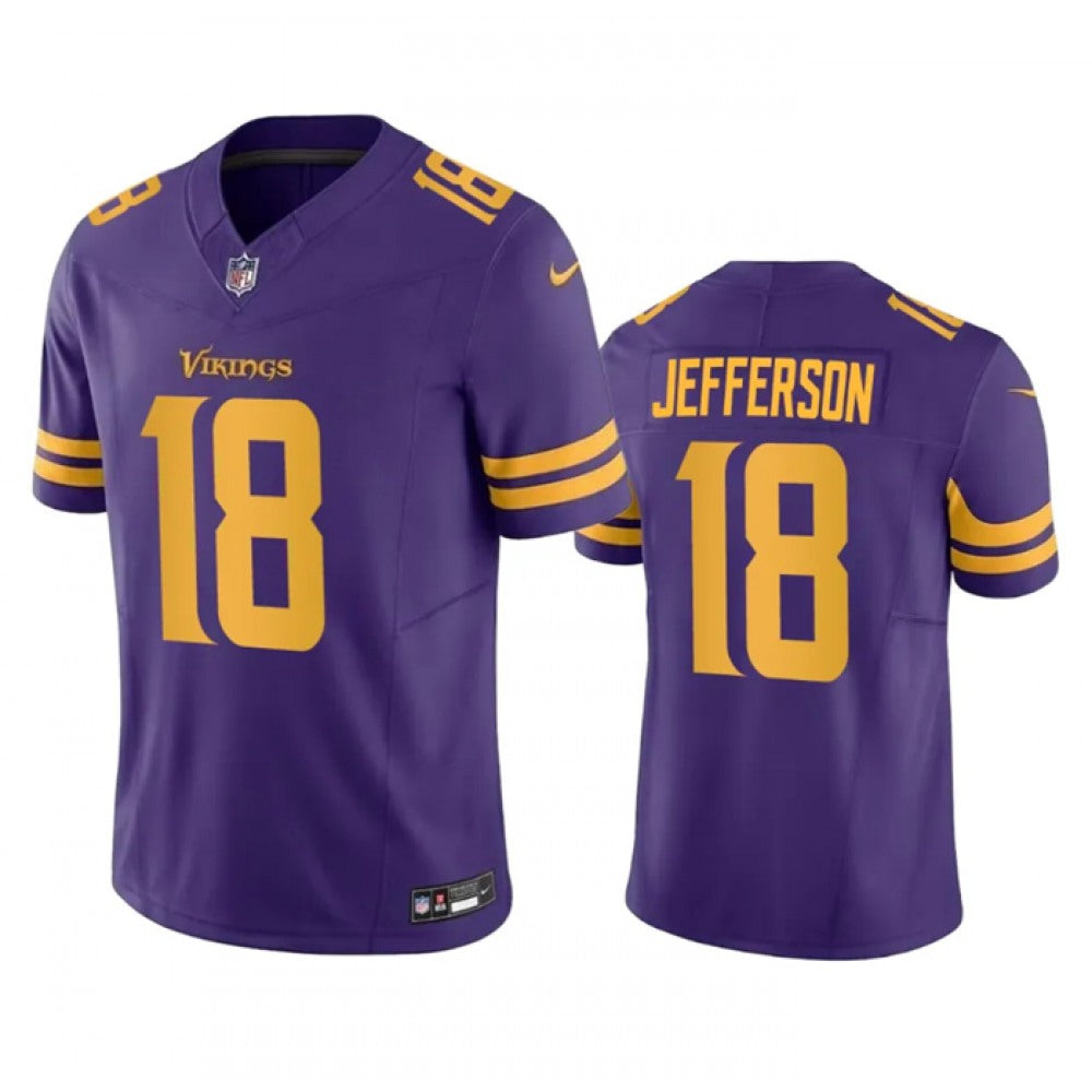 Men's Minnesota Vikings #18 Justin Jefferson Purple 2023 F.U.S.E. Color Rush Stitched Jersey 