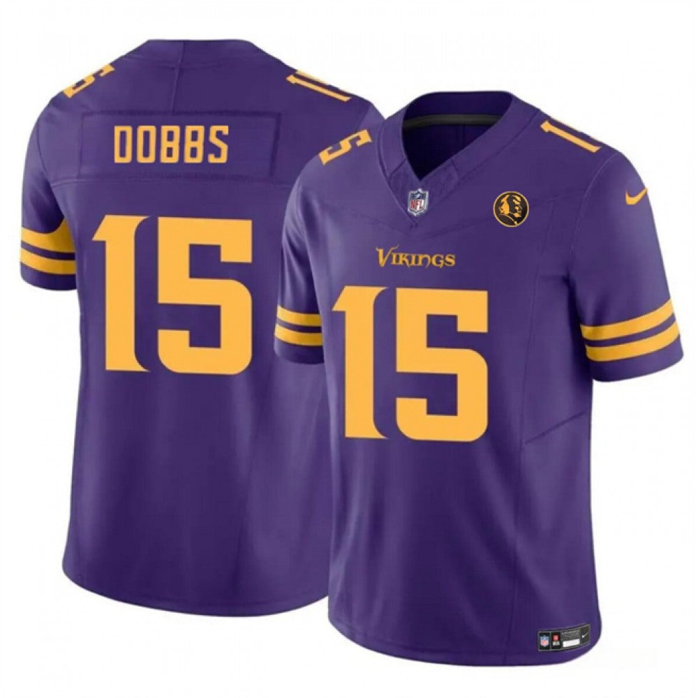 Men's Minnesota Vikings #15 Josh Dobbs Purple 2023 F.U.S.E. With John Madden Patch Color Rush Limited Stitched Football Jersey 