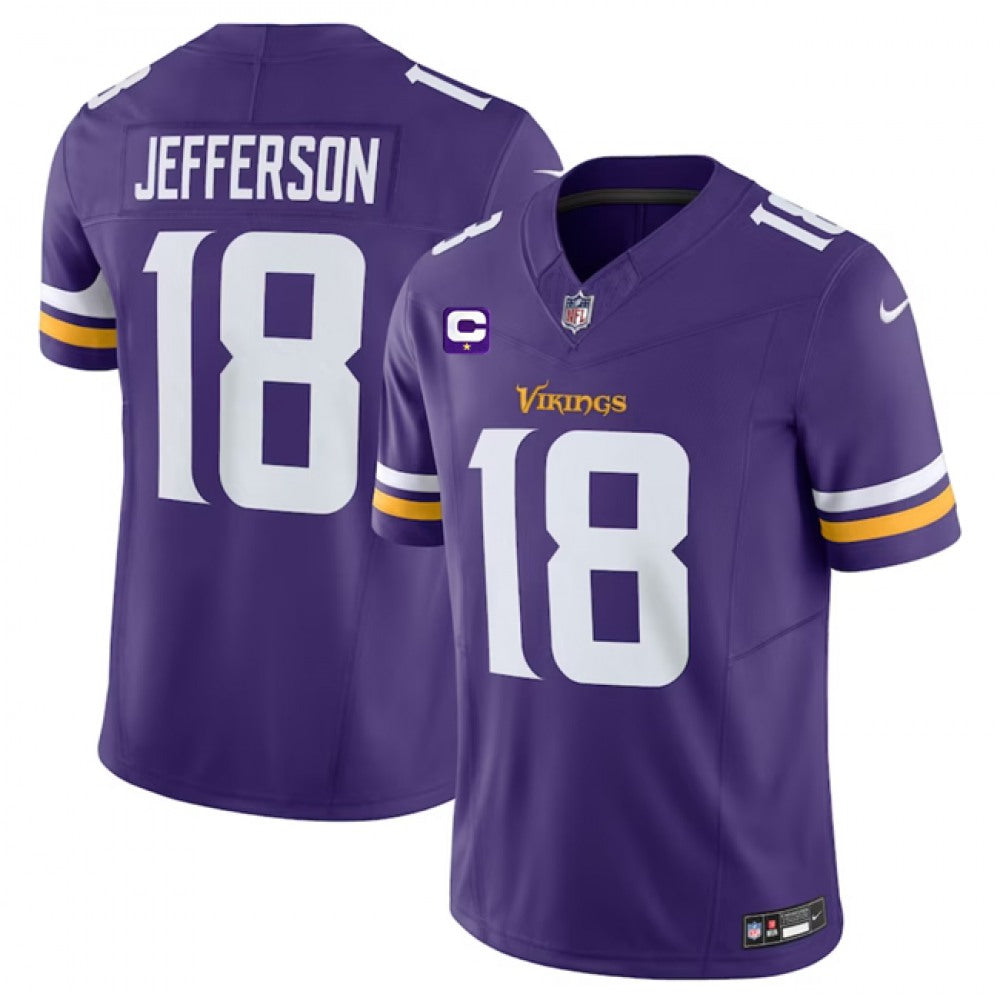 Men's Minnesota Vikings #18 Justin Jefferson Purple 2023 F.U.S.E. With 1-Star C Patch Vapor Untouchable Limited Stitched Jersey 