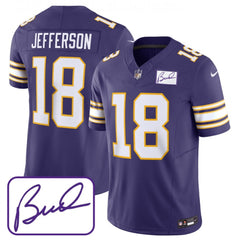 Men's Minnesota Vikings #18 Justin Jefferson Purple 2023 F.U.S.E. Bud Grant patch Limited Stitched Jersey 