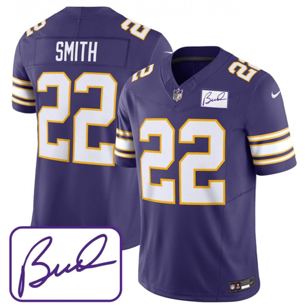 Men's Minnesota Vikings #22 Harrison Smith Purple 2023 F.U.S.E. Bud Grant patch Limited Stitched Jersey 