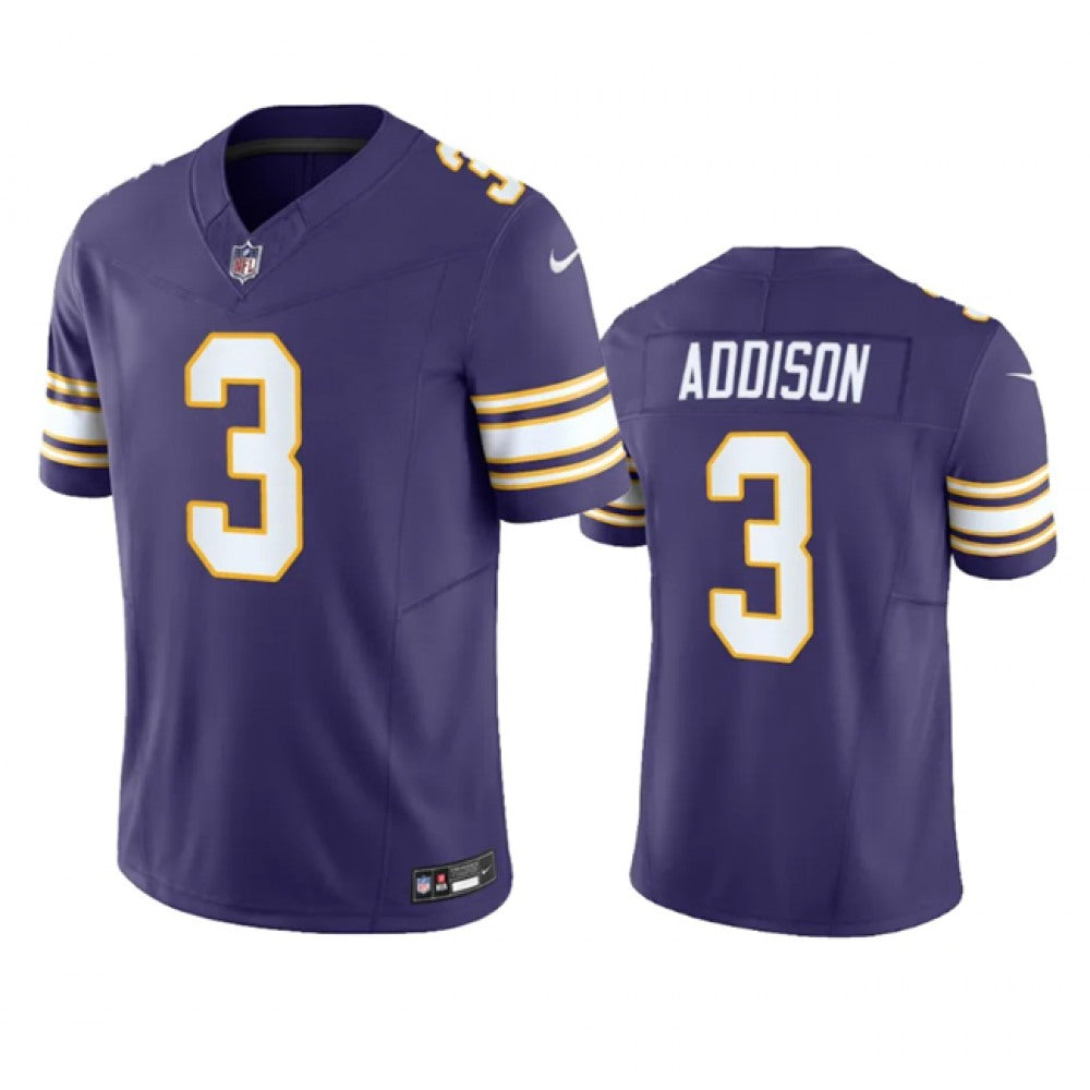 Men's Minnesota Vikings #3 Jordan Addison Purple 2023 F.U.S.E. Vapor Untouchable Limited Stitched Jersey 