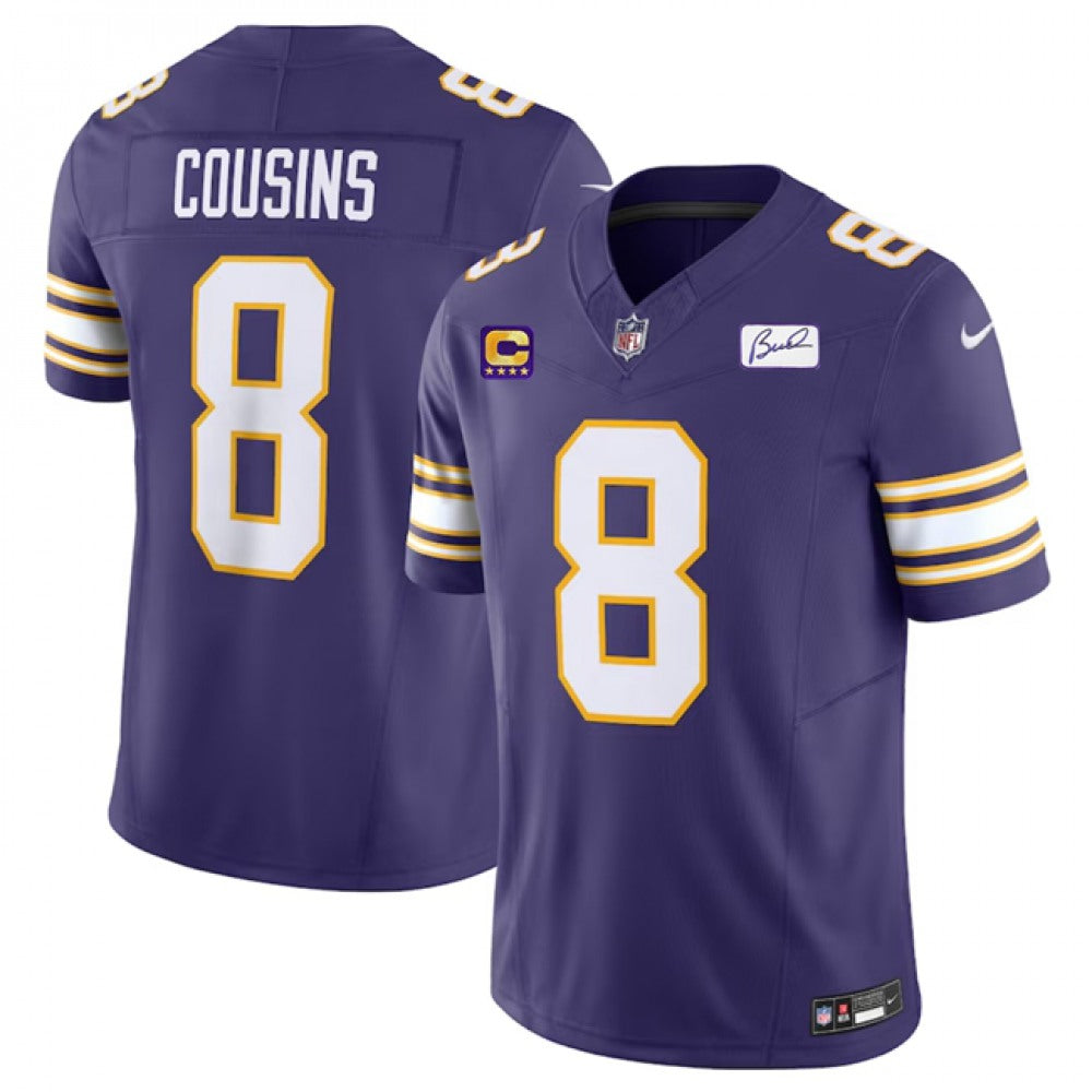 Men's Minnesota Vikings #8 Kirk Cousins Purple 2023 F.U.S.E. Bud Grant patch With 4-Star C Patch Vapor Untouchable Limited Stitched Jersey 