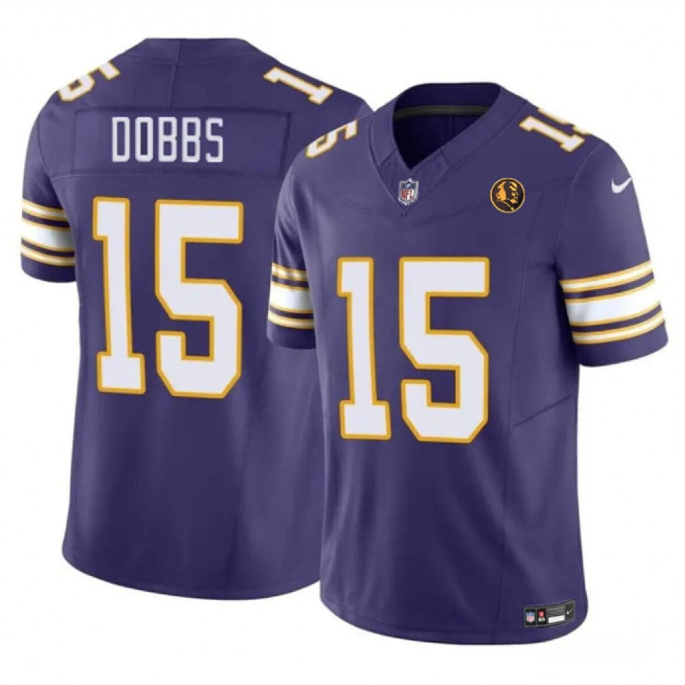 Men's Minnesota Vikings #15 Josh Dobbs Purple 2023 F.U.S.E. Throwback With John Madden Patch Vapor Limited Stitched Football Jersey 