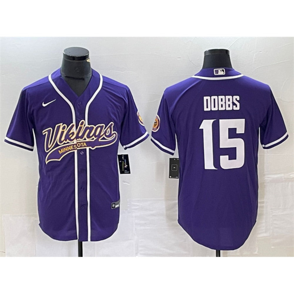 Men's Minnesota Vikings #15 Josh Dobbs Purple Cool Base Stitched Baseball Jersey 