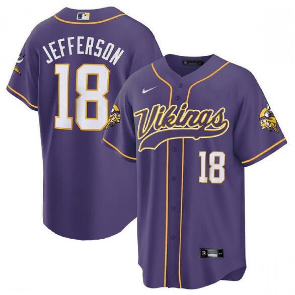 Men's Minnesota Vikings #18 Justin Jefferson Purple Cool Base Stitched Baseball Jersey 