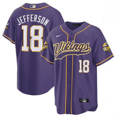 Men's Minnesota Vikings #18 Justin Jefferson Purple Cool Base Stitched Baseball Jersey 
