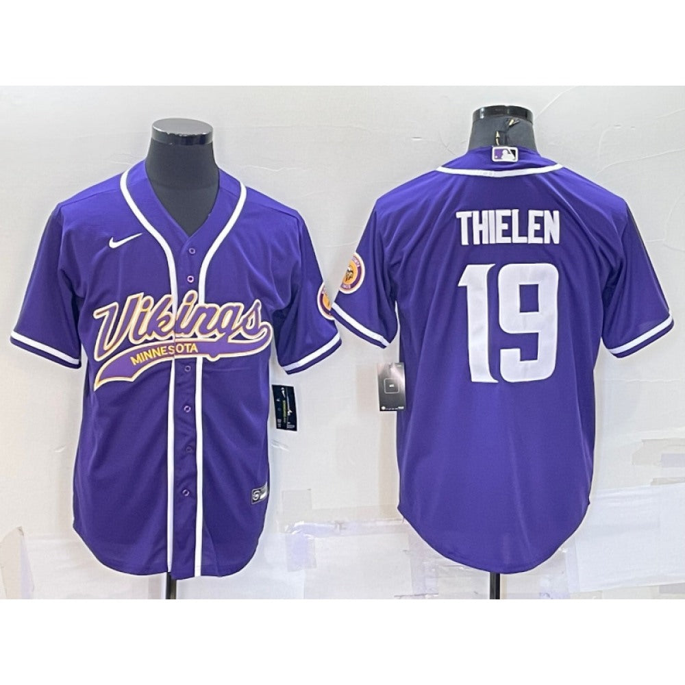 Men's Minnesota Vikings #19 Adam Thielen Purple With Patch Cool Base Stitched Baseball Jersey 
