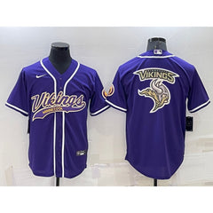Men's Minnesota Vikings Purple Team Big Logo With Patch Cool Base Stitched Baseball Jersey 