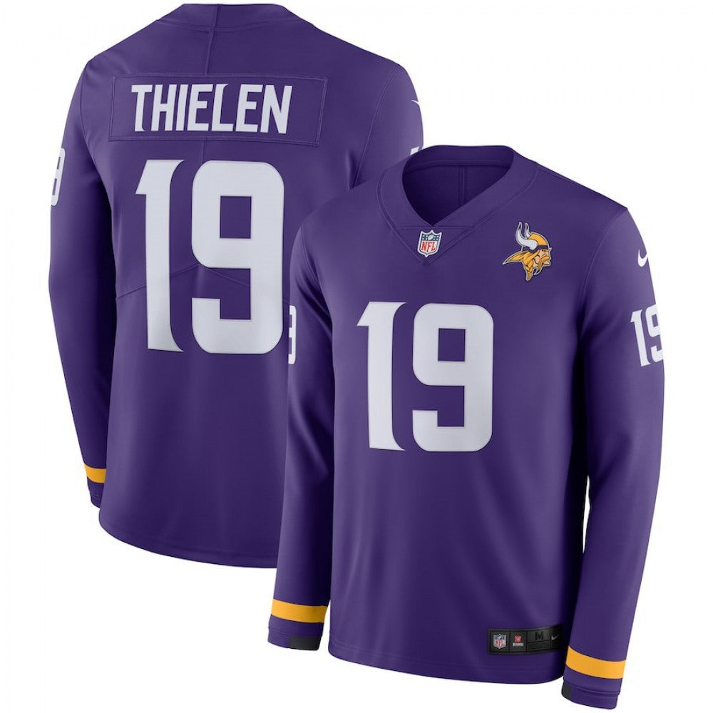 Men's Minnesota Vikings#19 Adam Thielen Purple Therma Long Sleeve Stitched NFL Jersey 