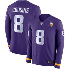 Men's Minnesota Vikings #8 Kirk Cousins Purple Therma Long Sleeve Stitched NFL Jersey 
