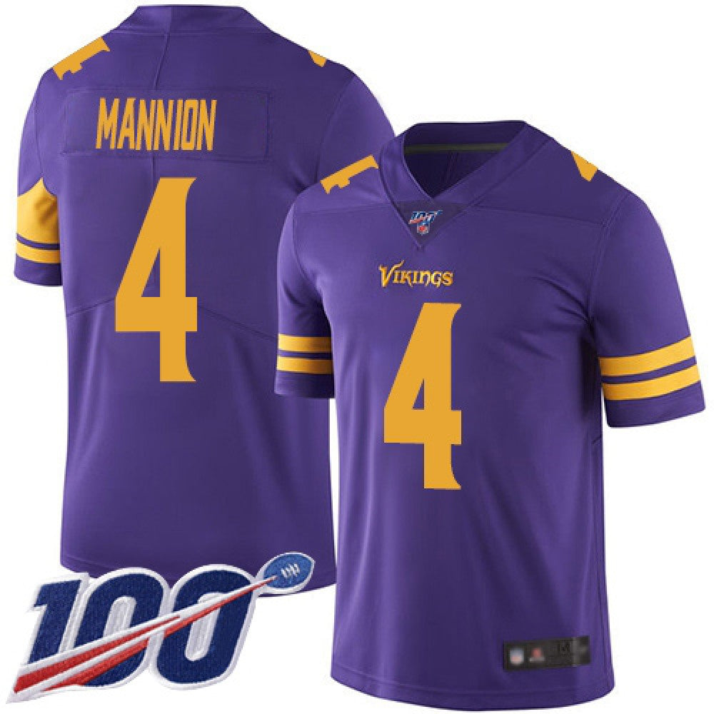 Men's Minnesota Vikings #4 Sean Mannion 2019 Purple 100th Season Color Rush Limited Stitched NFL Jersey 