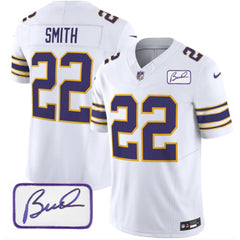 Men's Minnesota Vikings #22 Harrison Smith White 2023 F.U.S.E. Bud Grant patch Vapor Limited Stitched Jersey 
