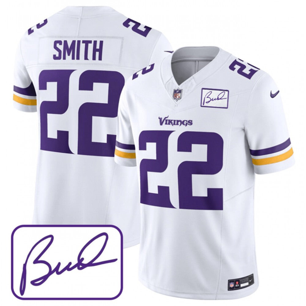 Men's Minnesota Vikings #22 Harrison Smith White 2023 F.U.S.E. Bud Grant patch Limited Stitched Jersey 
