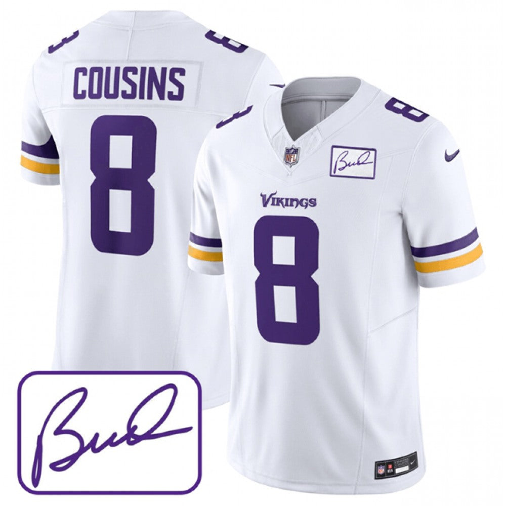 Men's Minnesota Vikings #8 Kirk Cousins White 2023 F.U.S.E. Bud Grant patch Limited Stitched Jersey 