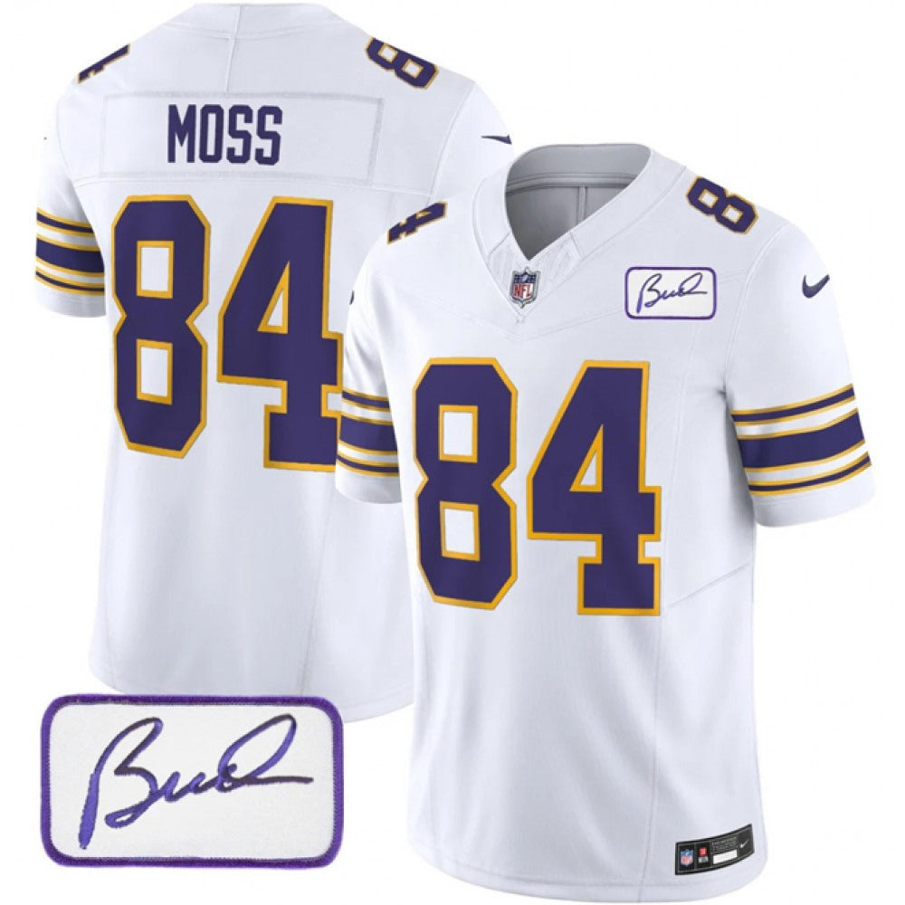 Men's Minnesota Vikings #84 Randy Moss White 2023 F.U.S.E. Bud Grant patch Limited Stitched Jersey 