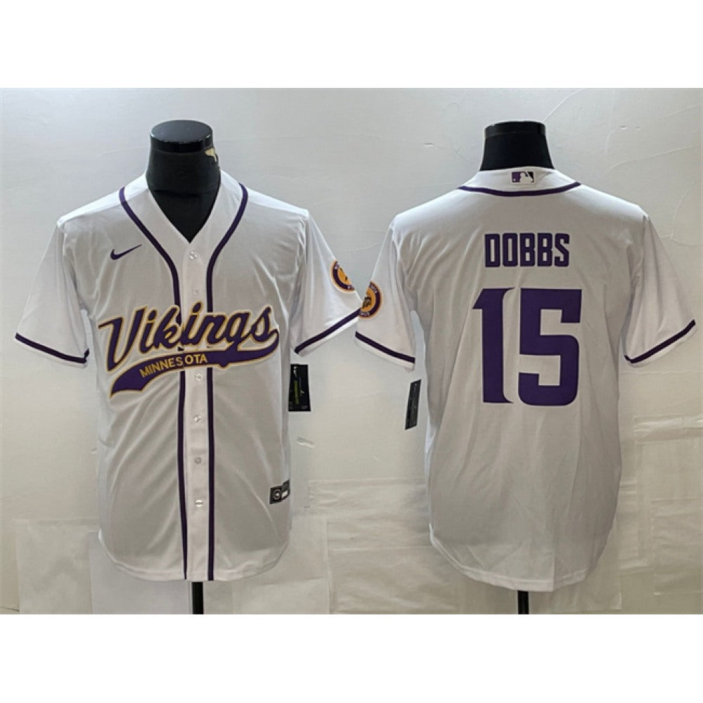Men's Minnesota Vikings #15 Josh Dobbs White Cool Base Stitched Baseball Jersey 