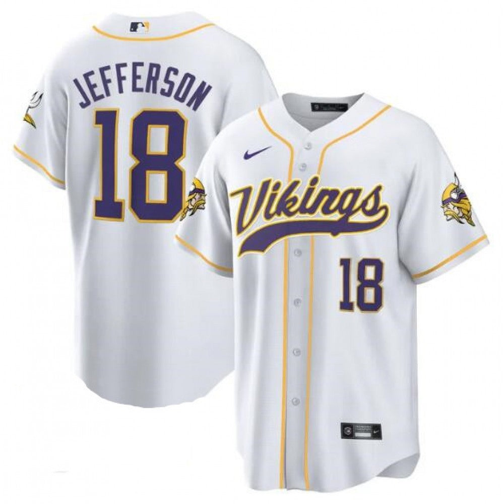 Men's Minnesota Vikings #18 Justin Jefferson White Cool Base Stitched Baseball Jersey 