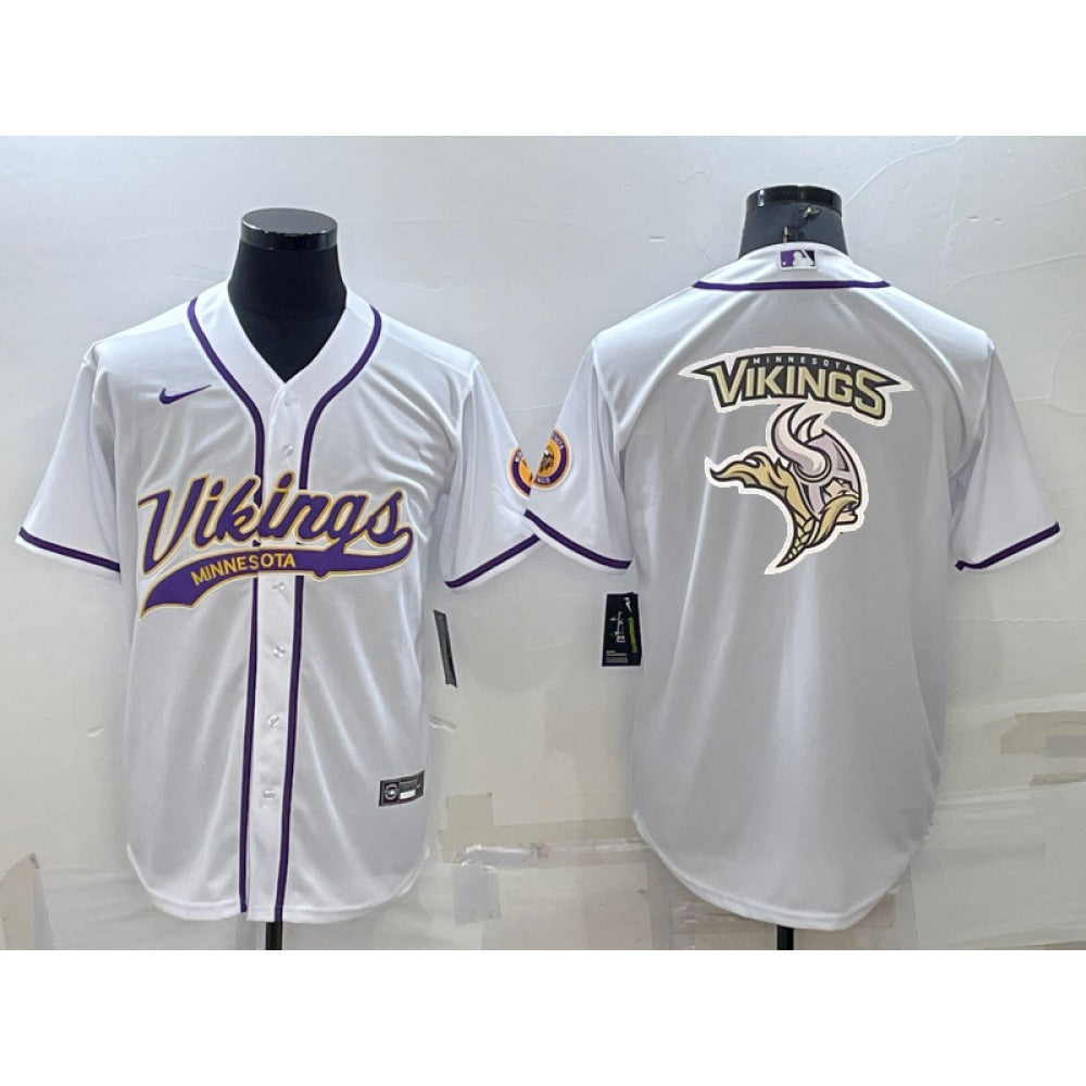 Men's Minnesota Vikings White Team Big Logo With Patch Cool Base Stitched Baseball Jersey 