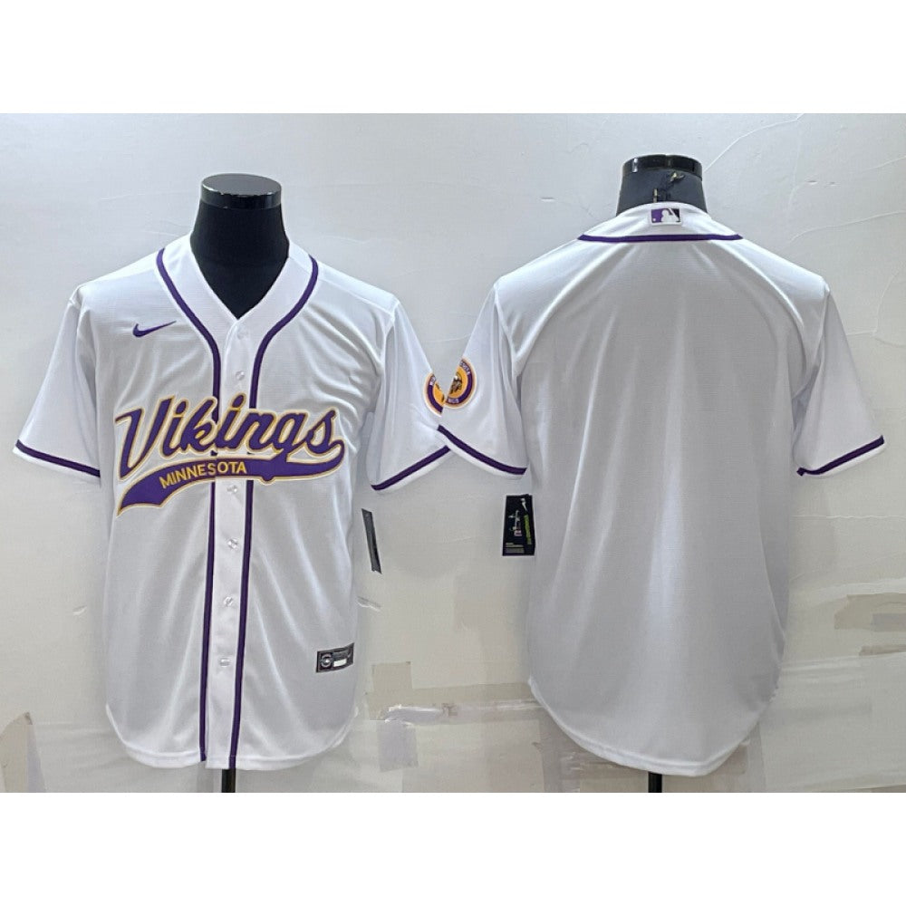 Men's Minnesota Vikings Blank White With Patch Cool Base Stitched Baseball Jersey 