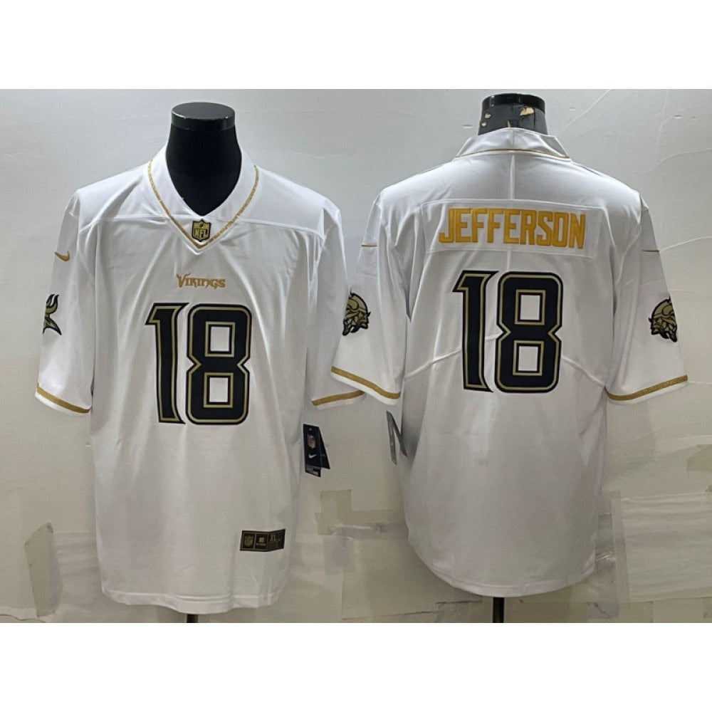 Men's Minnesota Vikings #18 Justin Jefferson White Golden Edition Limited Stitched Jersey 