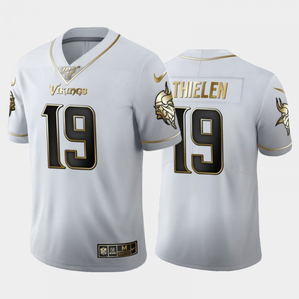 Men's Minnesota Vikings #19 Adam Thielen White 2019 100th Season Golden Edition Limited Stitched NFL Jersey 