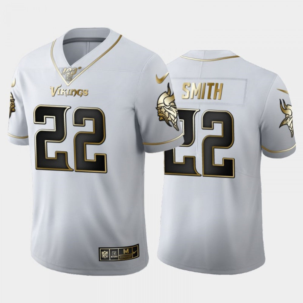 Men's Minnesota Vikings #22 Harrison Smith White 2019 100th Season Golden Edition Limited Stitched NFL Jersey 