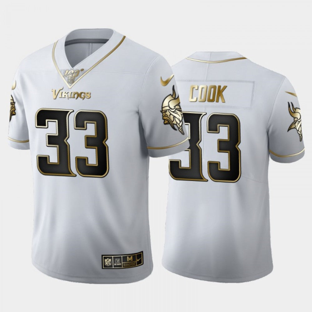 Men's Minnesota Vikings #33 Dalvin Cook White 2019 100th Season Golden Edition Limited Stitched NFL Jersey 
