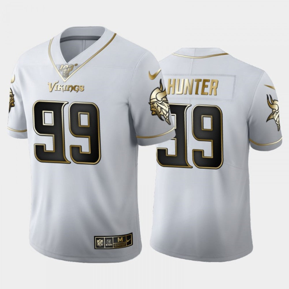 Men's Minnesota Vikings #99 Danielle Hunter White 2019 100th Season Golden Edition Limited Stitched NFL Jersey 