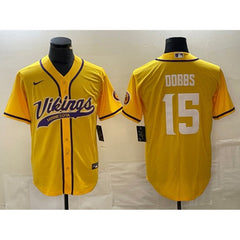 Men's Minnesota Vikings #15 Josh Dobbs Yellow Cool Base Stitched Baseball Jersey 