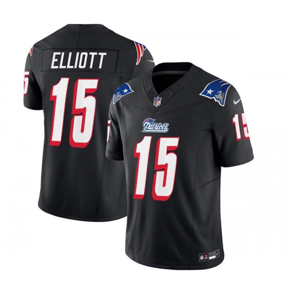 Men's New England Patriots #15 Ezekiel Elliott Black 2023 F.U.S.E. Throwback Limited Stitched Football Jersey 