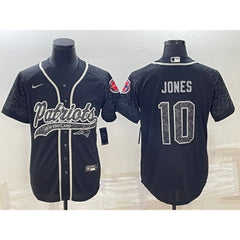 Men's New England Patriots #10 Mac Jones Black Reflective With Patch Cool Base Stitched Baseball Jersey 