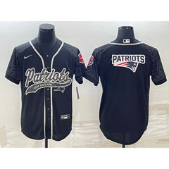 Men's New England Patriots Black Reflective Team Big Logo With Patch Cool Base Stitched Baseball Jersey 