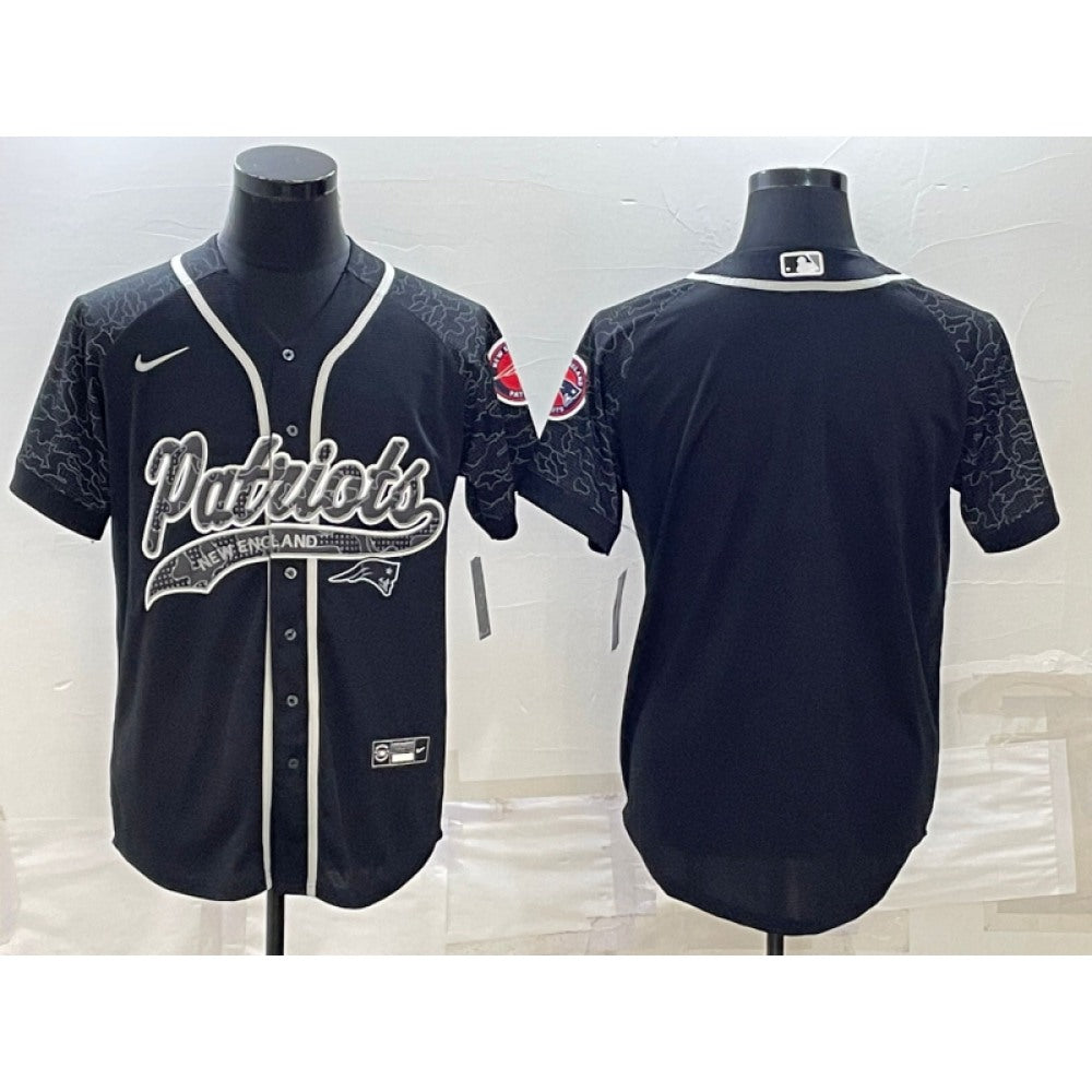 Men's New England Patriots Blank Black Reflective With Patch Cool Base Stitched Baseball Jersey 
